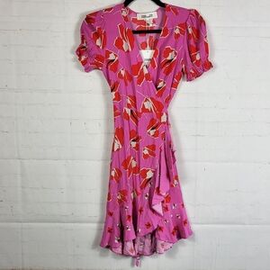 Diane von Furstenberg Emilia Mini Wrap Dress Paper Tulip Lg Pk Me/Sm Pk Me XXS